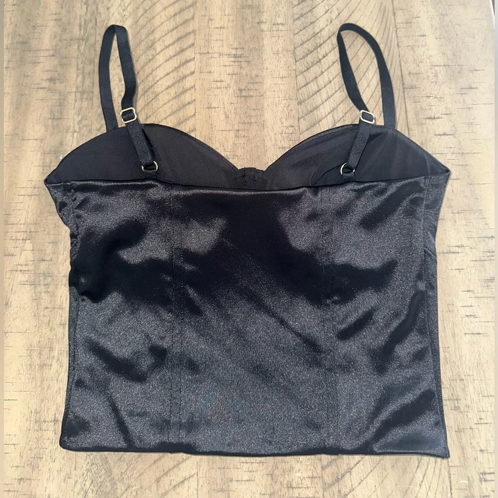 NWOT Express Body Contour Satin Corset Crop Tank Top Bustier Black Cami - Picture 5 of 7
